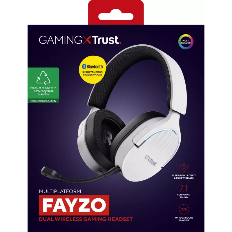 Trust GXT 491W FAYZO Bezvadu un vadu spēļu austiņas Over-Ear, USB-C, Bluetooth, Melns/Balts