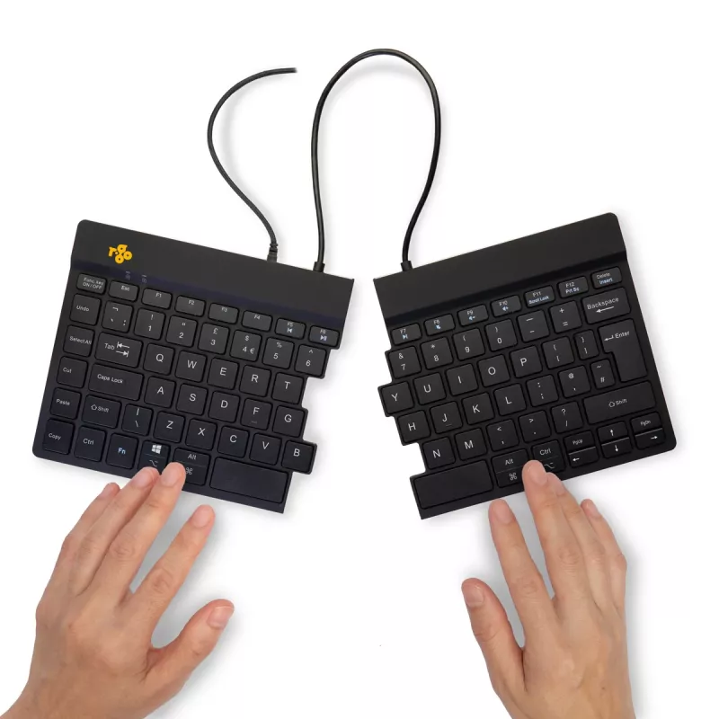 R-Go Tools ergonomiskā tastatūra R-Go Split Break v2 ar pārtraukuma programmatūru, ergonomiska sadalīta tastatūra, QWERTY (UK), vadu, melna