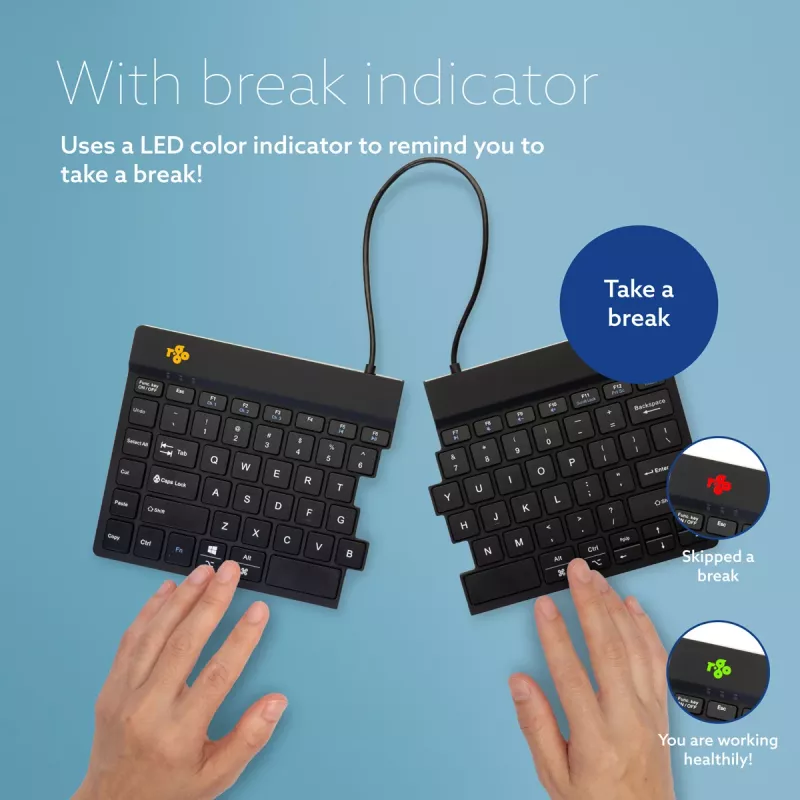 R-Go Tools ergonomiskā tastatūra R-Go Split Break ar pārtraukumu programmatūru, ergonomiska sadalīta tastatūra, QWERTY (US), Bluetooth, melna