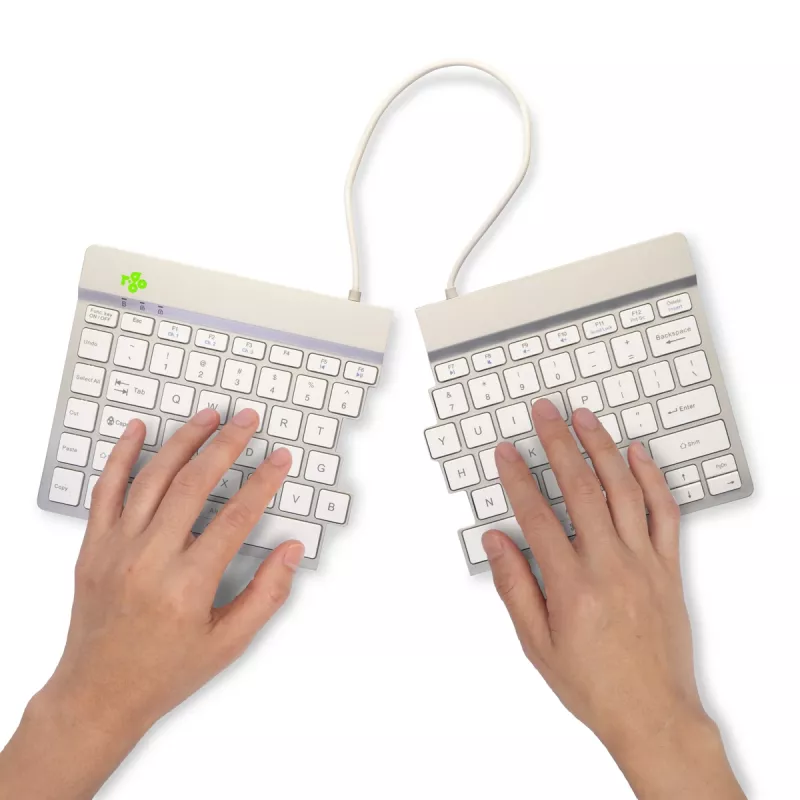 R-Go Tools ergonomiskā tastatūra R-Go Split Break ar pārtraukuma programmatūru, ergonomiska sadalīta tastatūra, QWERTY (US), Bluetooth, balta