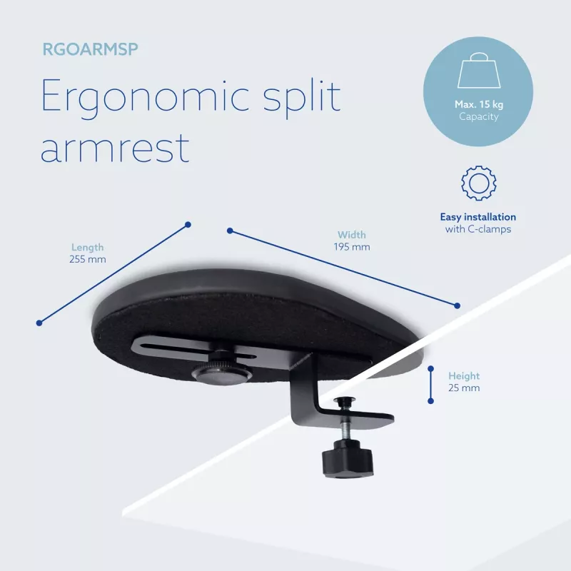R-Go Tools R-Go Split roku balsts, ergonomisks, divdaļīgs, regulējams, simetrisks, ar mīkstu putuplastu, melns