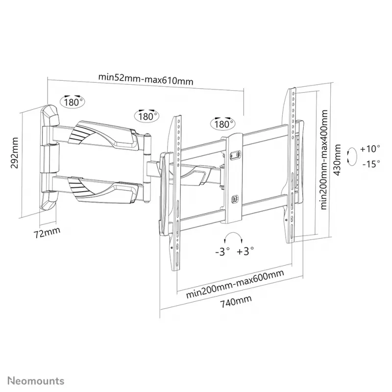 Neomounts NM-W460BLACK TV sienas stiprinājums 32-60 collām - pilna kustība