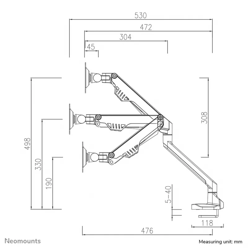 Neomounts FPMA-D750SILVER2 Monitora roka 10-32 collas - gāzes atspere - Topfix - 180° apstādinātājs