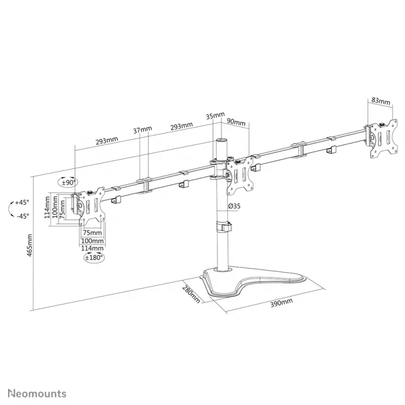 Neomounts monitoru galda statīvs FPMA-D550DD3BLACK brīvi stāvošs 6 kg 13-27 collas