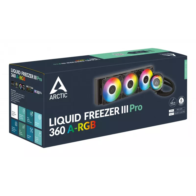 ARCTIC Liquid Freezer III Pro 360 A-RGB - daudzsaderīgs visaptverošs CPU ūdens dzesētājs ar A-RGB