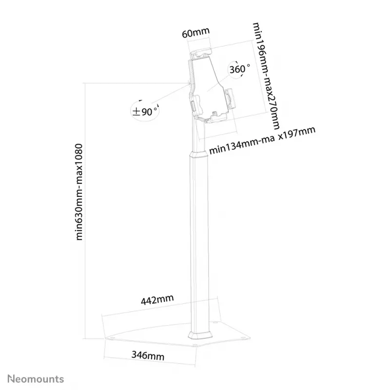 Neomounts TABLET-S200SILVER grīdas statīvs planšetēm 7.9-10.5 collas - slēdzams - universāls