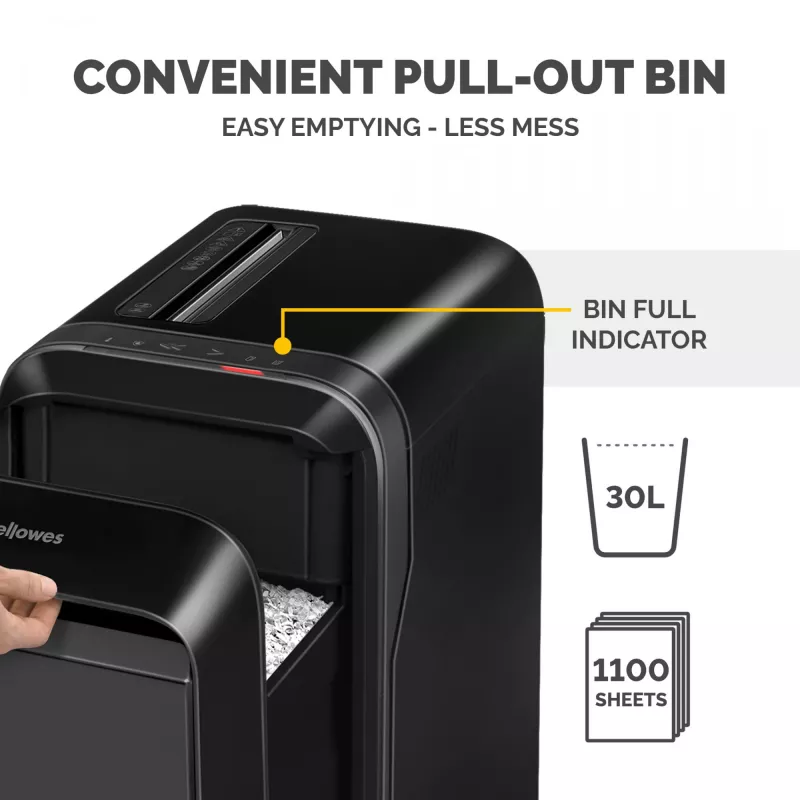 Fellowes Powershred LX221 5050401 mikrogriešanas papīra smalcinātājs, P-5, 20 lapas, 2 x 12 mm, 30 l, 70 dB, melns