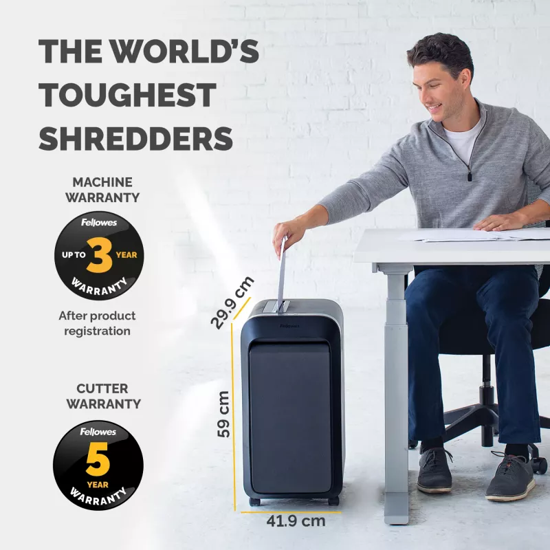 Fellowes Powershred LX221 5050401 mikrogriešanas papīra smalcinātājs, P-5, 20 lapas, 2 x 12 mm, 30 l, 70 dB, melns