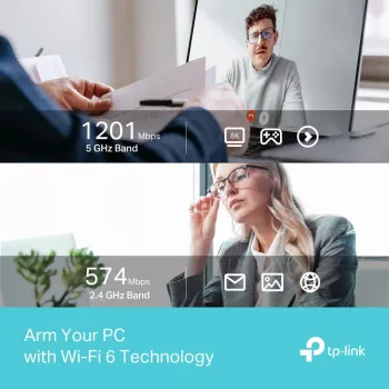 Bezvadu USB Wi‑Fi adapteris TP‑LINK Archer TX35U PLUS — Wi‑Fi 6 divjoslu 1201 Mbit/s, USB barots, melns