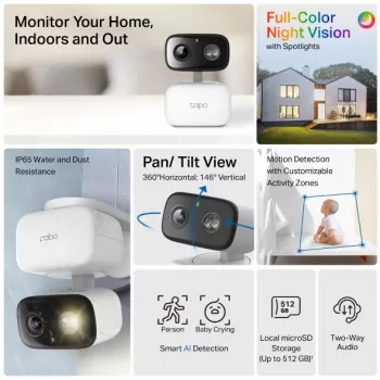 Novērošanas kamera TP-LINK Tapo C206 – iekštelpām/ārā 1080p HD, panoramēšana un slīpēšana, nakts redzamība, divvirzienu audio