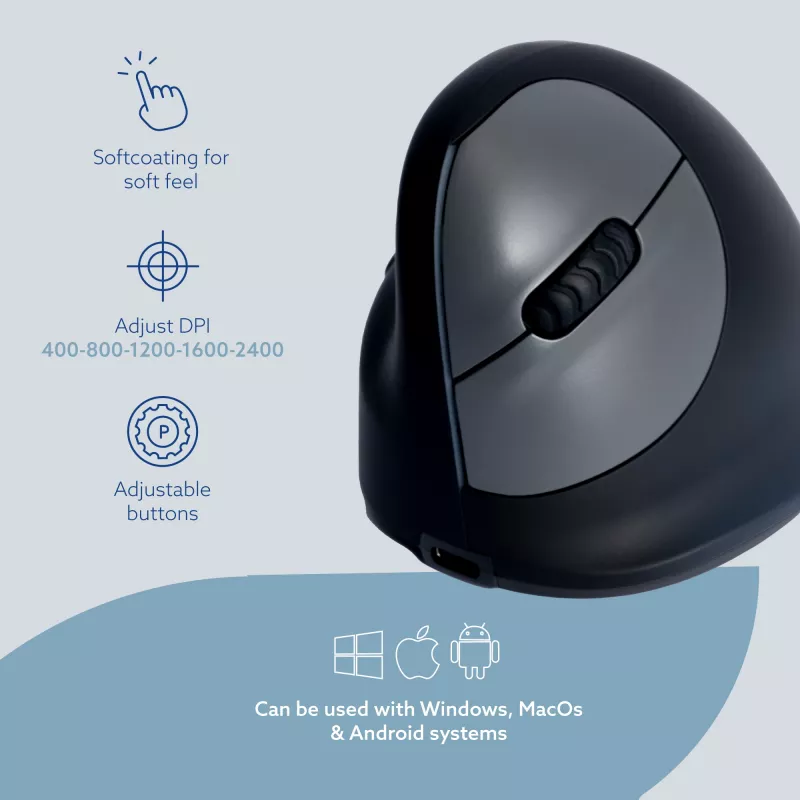R-Go Tools ergonomiskā pele R-Go HE Break ar pārtraukuma programmatūru, vidēja (rokas izmērs 165-185 mm), kreilim, Bluetooth, melna