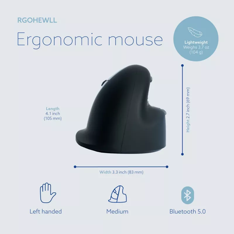 R-Go Tools ergonomiskā pele R-Go HE Break ar pārtraukuma programmatūru, vidēja (rokas izmērs 165-185 mm), kreilim, Bluetooth, melna