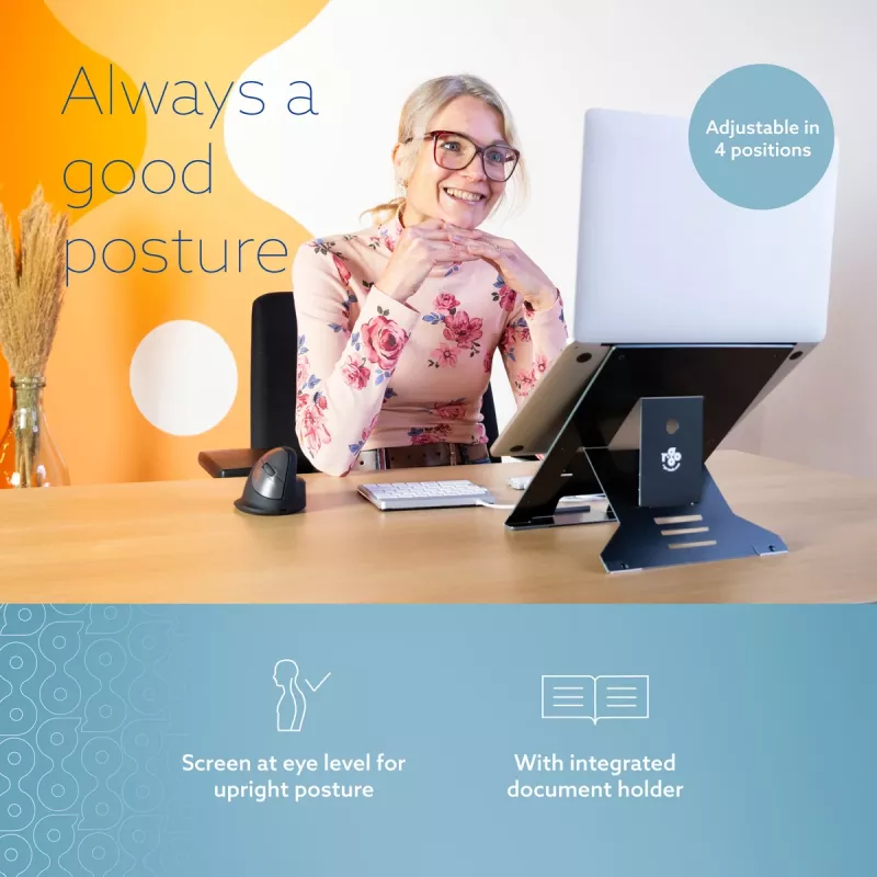R-Go Tools Laptop statīvs R-Go Riser Document, ergonomisks, salokāms un regulējams statīvs ar dokumentu turētāju, melns