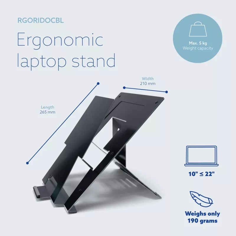 R-Go Tools Laptop statīvs R-Go Riser Document, ergonomisks, salokāms un regulējams statīvs ar dokumentu turētāju, melns