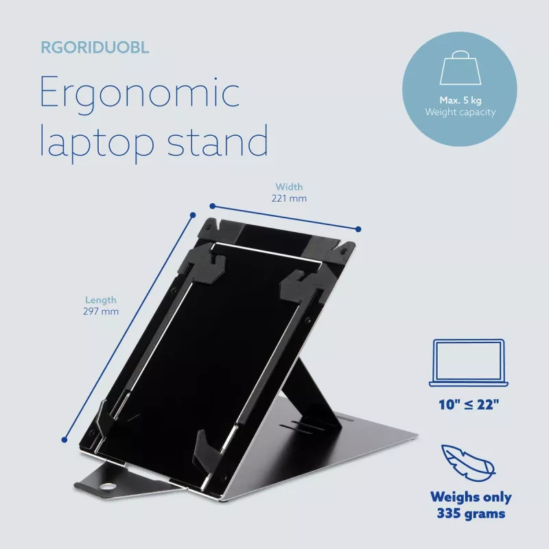 R-Go Tools Planšetes un klēpjdatora statīvs R-Go Riser Duo, piemērots 10-22 collu ekrānam, melns
