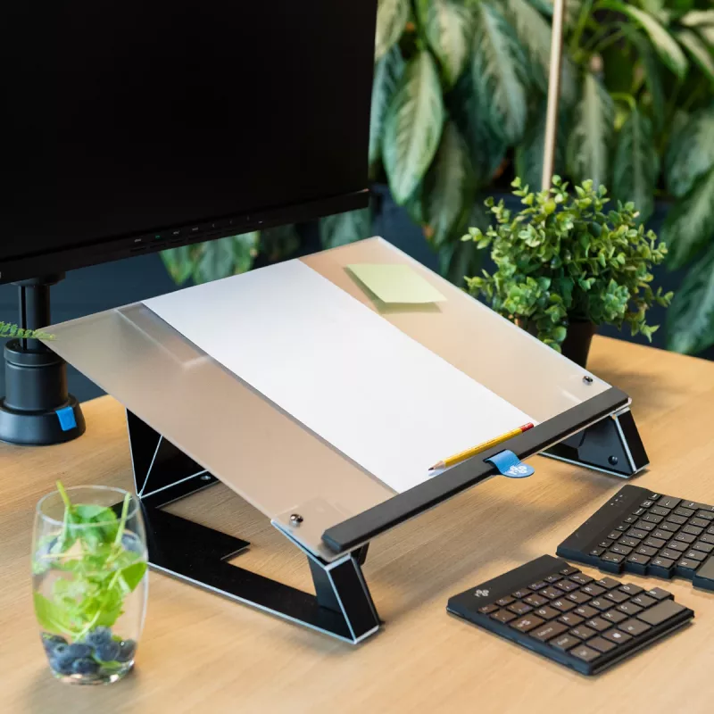 R-Go Tools Dokumentu turētājs R-Go Read2Write, lasīšanai un rakstīšanai, ergonomisks, ar mīkstu putu plaukstas balstu, matēts akrils