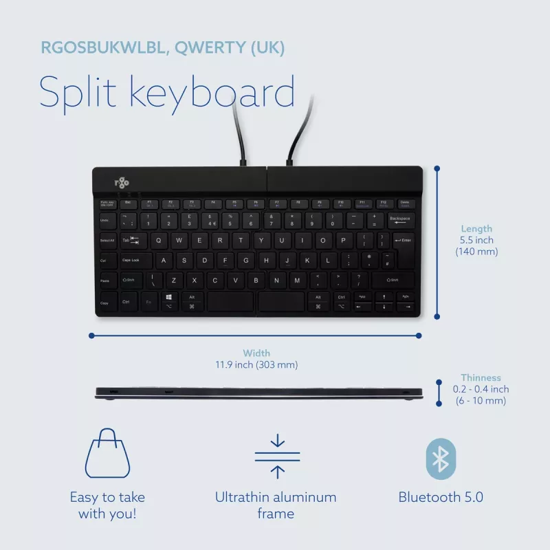 R-Go Tools Compact Break RGOSBUKWLBL bezvadu tastatūra, UK burtu izkārtojums, melna