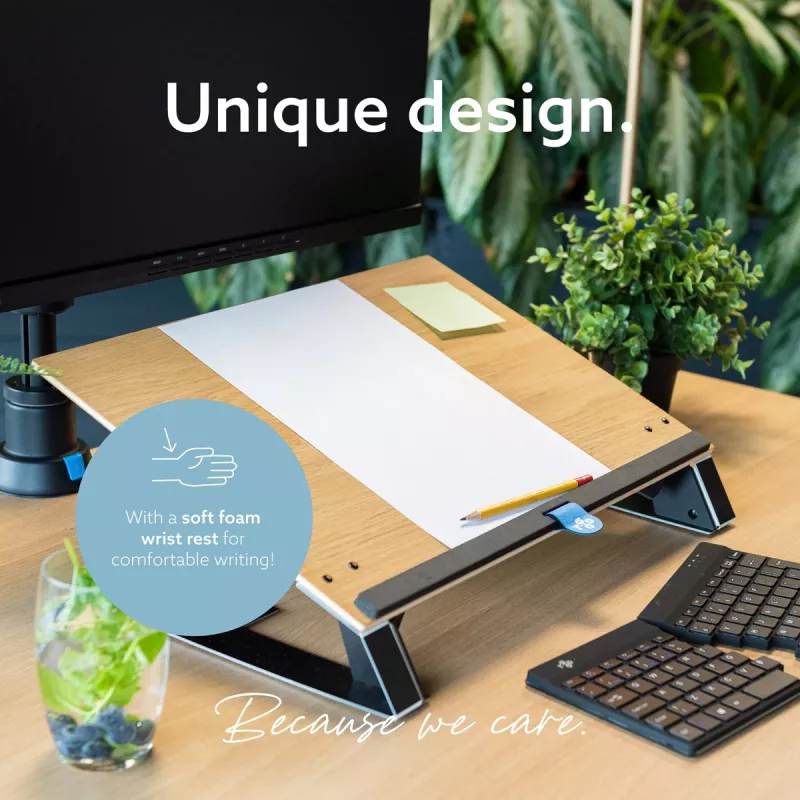 R-Go Tools dokumentu turētājs R-Go Read2Write, lasīšanai un rakstīšanai, ergonomisks, ar mīkstu putuplasta plaukstas balstu, ozolkoks