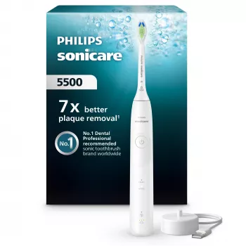 Sonic zobu birste Philips Series 5500 HX7110/01 — 62 000 min⁻¹, 2 režīmi, Li-Ion uzlādējama, balta