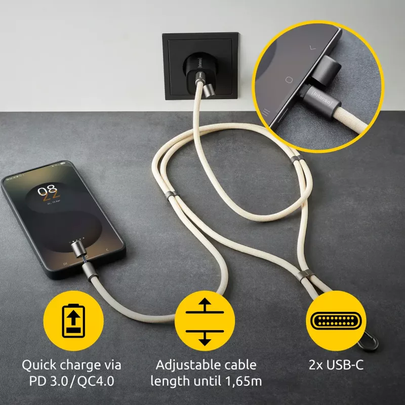 USB-C kabelis Intenso Handykette 1,65m bēšs