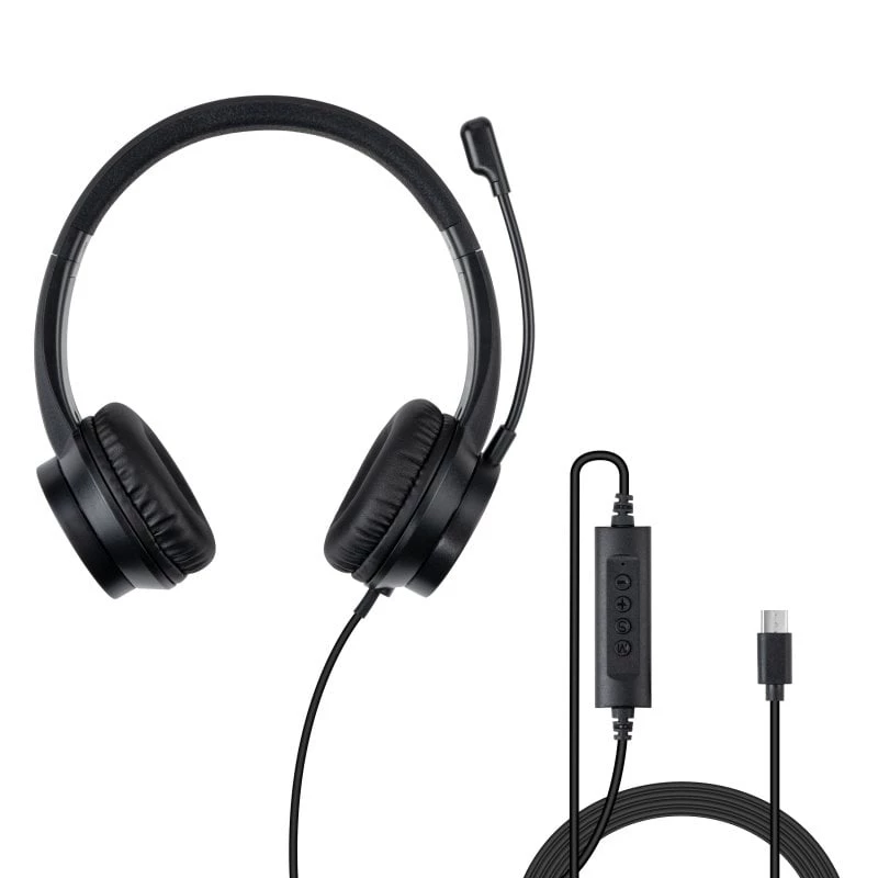 Lindy 20439 biroja austiņas ar USB-C savienojumu un USB-A uz USB-C adapteri
