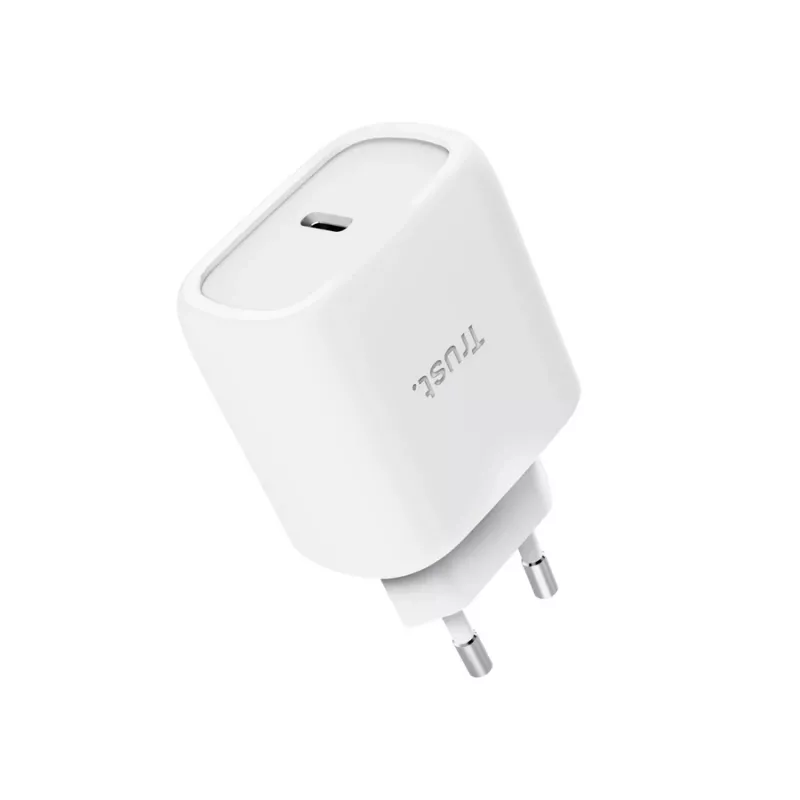 TRUST Maxo 45W USB-C GaN lādētājs, 45 W, USB-C izeja, 20 V max, 2 m kabelis, balts
