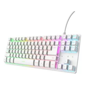 Mehāniskā spēļu tastatūra Tenkeyless TRUST GXT 833W Thado TKL — USB, QWERTY US, RGB, Balta, 87 taustiņi