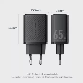 Vention FERW0-EU 65 W lādētājs kontaktligzdai, 3 USB pieslēgvietas, baltā krāsā