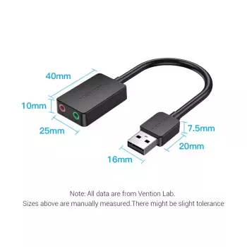 Vention 2-portu USB ārējā skaņas karte 0.15m Melna 2.1 kanāli 16 bit