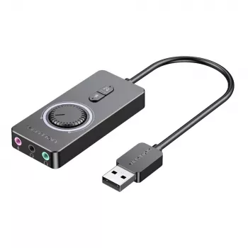 Vention USB 2.0 ārējais stereo skaņas adapteris ar skaļuma regulēšanu 0,15 m Melns ABS