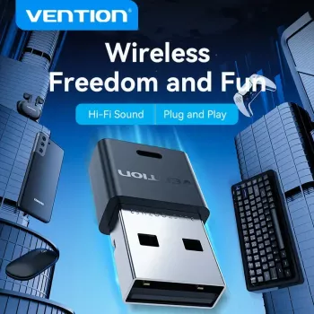 USB Bluetooth tīkla adapteris Vention NAHB0 — bezvadu USB Bluetooth saskarne, melns