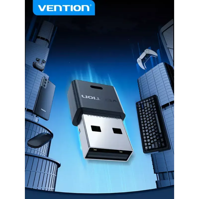 USB Bluetooth tīkla adapteris Vention NAHB0 — bezvadu USB Bluetooth saskarne, melns