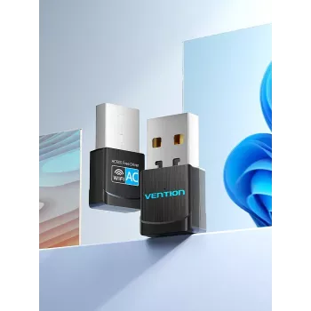 Vention USB Wi-Fi divu joslu adapteris 2.4G/5G Melns Bezvadu USB 433 Mbit/s