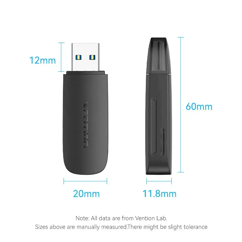 Vention CLGB0 karšu lasītājs 2 vienā, USB 3.0 A, SD + TF, divi diska burti, melnā krāsā