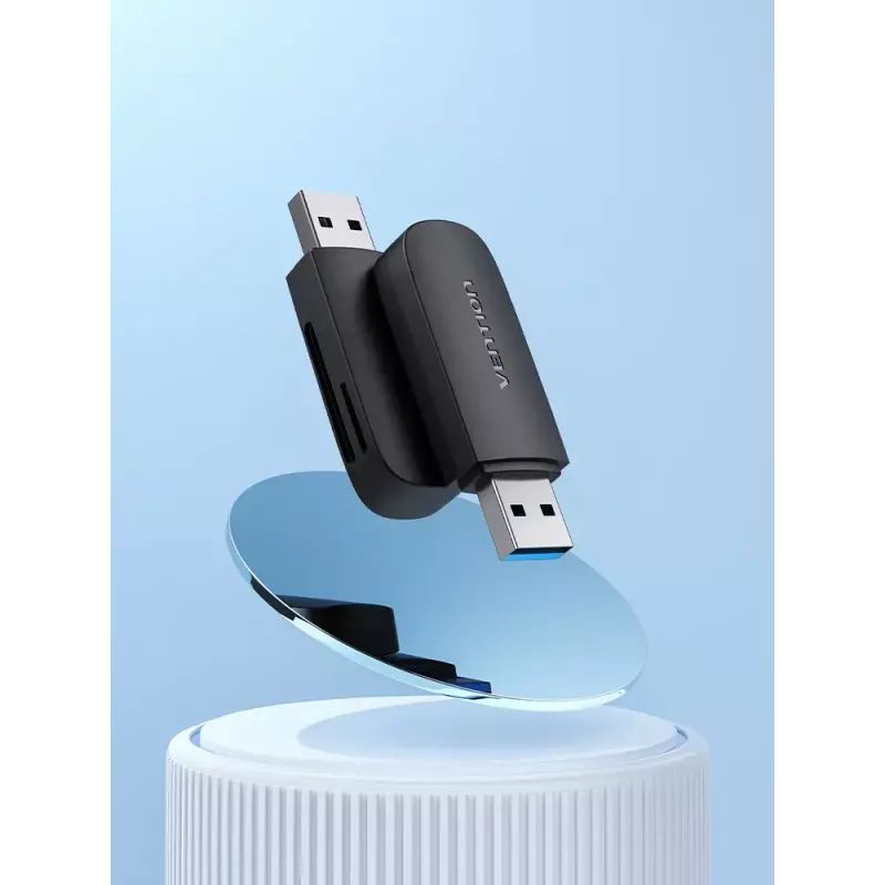 Vention CLGB0 karšu lasītājs 2 vienā, USB 3.0 A, SD + TF, divi diska burti, melnā krāsā