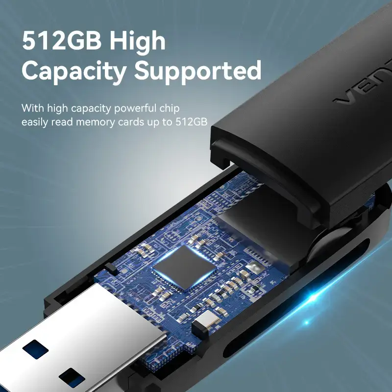 Vention CLGB0 karšu lasītājs 2 vienā, USB 3.0 A, SD + TF, divi diska burti, melnā krāsā