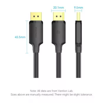 Vention HAKBI DisplayPort kabelis — DisplayPort uz DisplayPort, 3 m, Melns