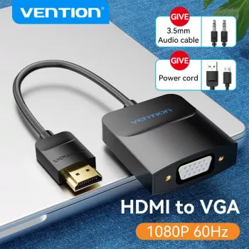 Vention HDMI uz VGA pārveidotājs 0,15m Melns HDMI Type A VGA D-Sub Micro USB Audio