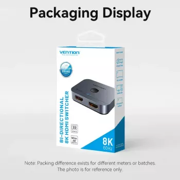 Vention 2-Portu Divvirzienu 8K HDMI Pārslēdzējs AKPH0, HDMI 2.1, 7680×4320@60Hz, USB-C barošana, Alumīnijs, Pelēks