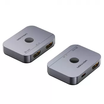 Vention 2-Portu Divvirzienu 8K HDMI Pārslēdzējs AKPH0, HDMI 2.1, 7680×4320@60Hz, USB-C barošana, Alumīnijs, Pelēks