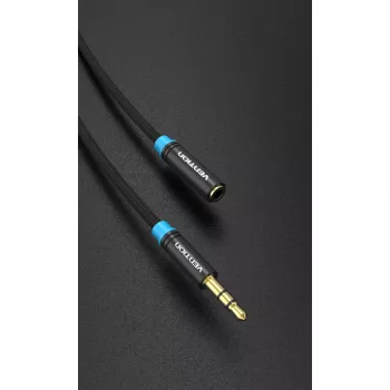 Audio pagarinātāja kabelis Vention 3.5mm 1.5 m, vīriešu-sieviešu, kokvilnas pīts, melns metāla apdare