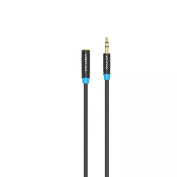 Audio pagarinātāja kabelis Vention 3.5mm 1.5 m, vīriešu-sieviešu, kokvilnas pīts, melns metāla apdare