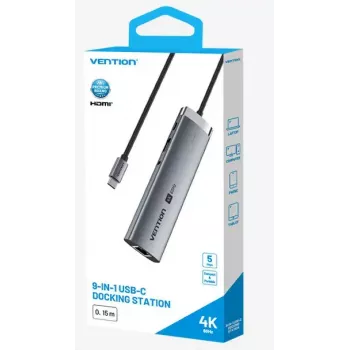 Vention TGVHB 9 vienā USB-C dokstacija, 4K 60Hz, 100W PD, 0,15 m