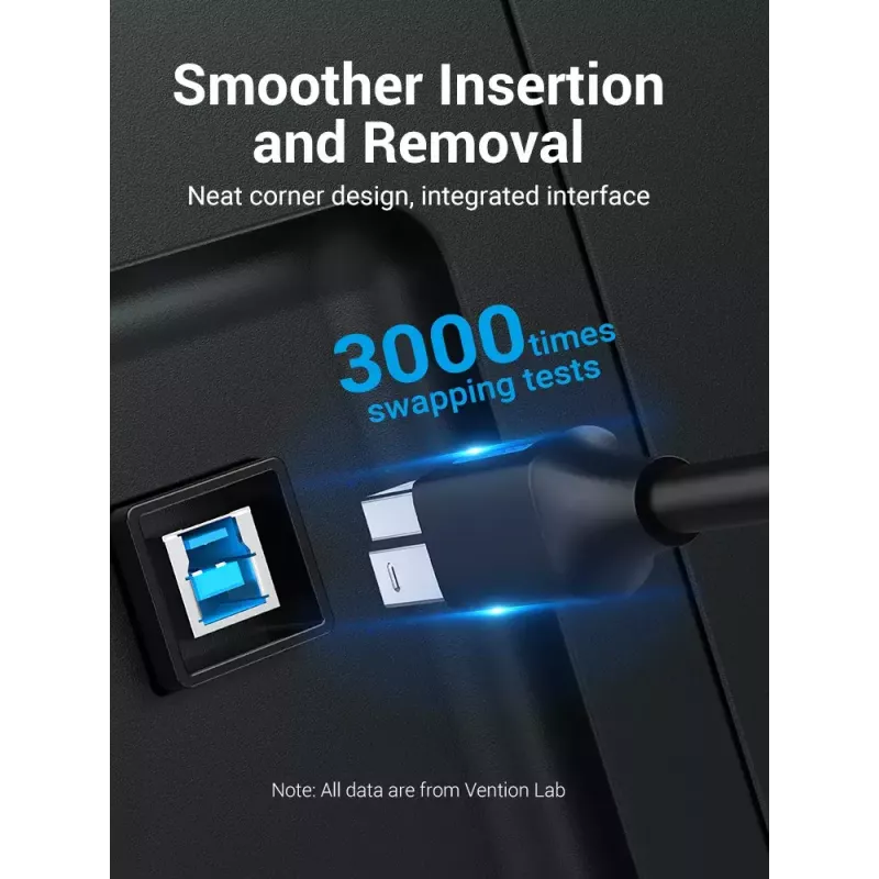 Vention USB 3.0 A-B kabelis 3 m — USB 3.2 Gen 1 (5 Gbit/s), melns, niķelēti savienotāji
