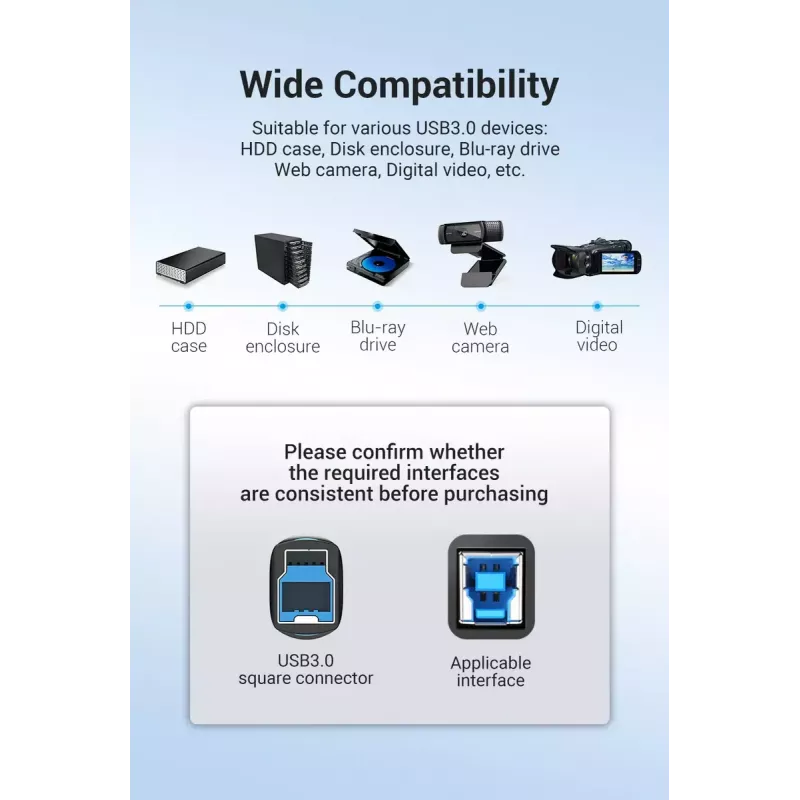 Vention USB 3.0 A-B kabelis 3 m — USB 3.2 Gen 1 (5 Gbit/s), melns, niķelēti savienotāji