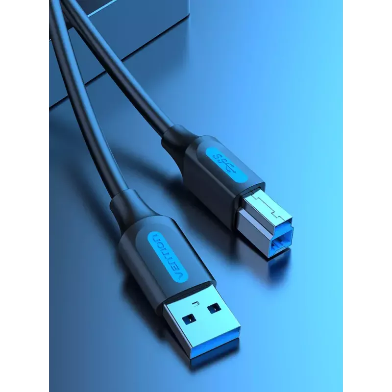 Vention USB 3.0 A-B kabelis 3 m — USB 3.2 Gen 1 (5 Gbit/s), melns, niķelēti savienotāji