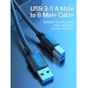 Vention USB 3.0 A-B kabelis 3 m — USB 3.2 Gen 1 (5 Gbit/s), melns, niķelēti savienotāji
