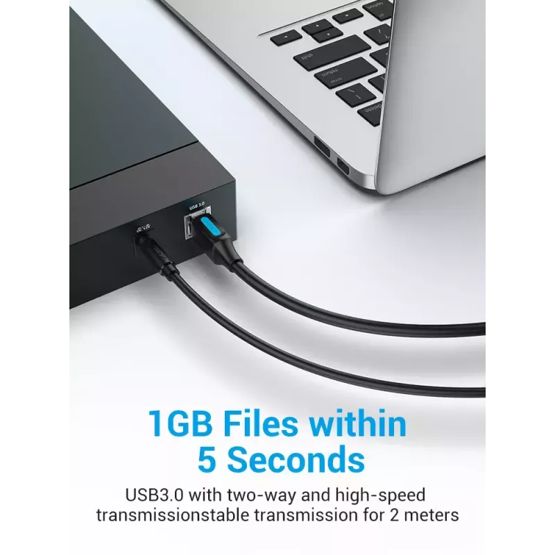 Vention USB 3.0 A-B kabelis 3 m — USB 3.2 Gen 1 (5 Gbit/s), melns, niķelēti savienotāji