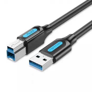 Vention USB 3.0 A-B kabelis 3 m — USB 3.2 Gen 1 (5 Gbit/s), melns, niķelēti savienotāji