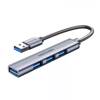 USB centrmezgls Vention CKOHB — 4 portu USB 3.2 Gen 1/USB 2.0, 0,15 m kabelis, pelēks alumīnijs